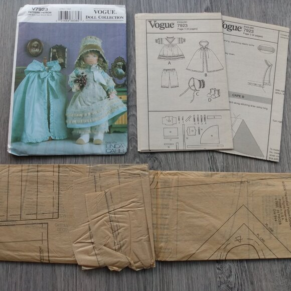 Vintage Vogue 18" Doll Clothes Dress Pantaloons Sewing Pattern Prairie 7923 - Picture 6 of 7